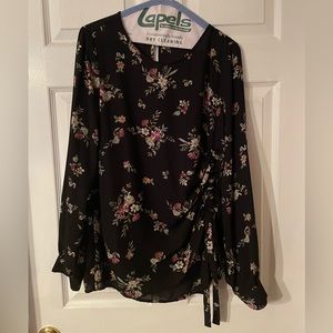 Halogen Black Floral Blouse with sinched side, Size M